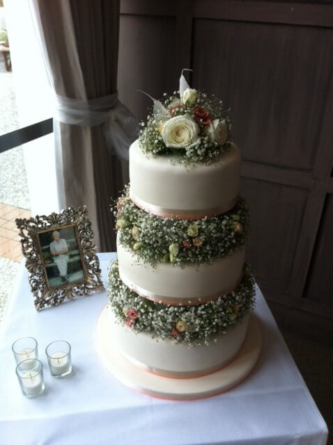 Silk Rose Wedding Cake Topper Flower 3 piece gypsophila