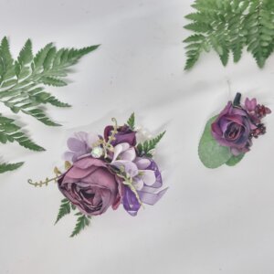 His & Her's Silk || Wrist Corsage and Button Hole Purple