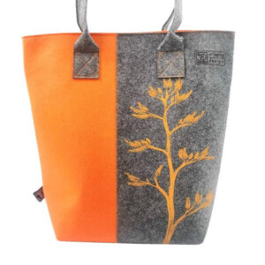 Tote Bag || Harakeke Flower Orange On Grey