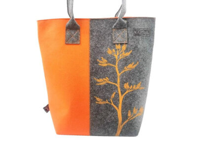 Tote Bag || Harakeke Flower Orange On Grey